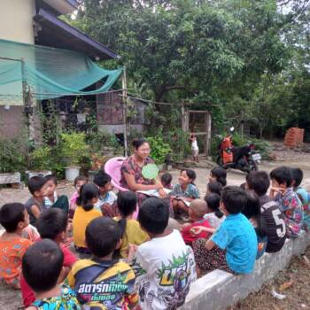 Children's Bible lesson at leprosy village