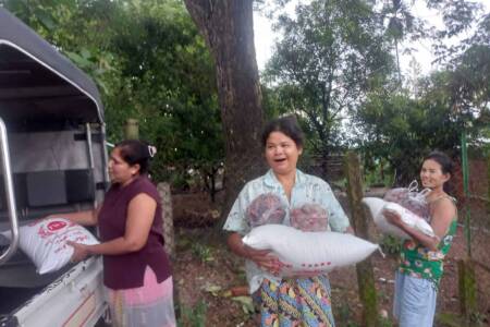 Grateful villagers for food supplies