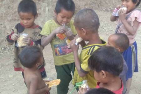 Children in Mindat, Chin Hills enjoying some treats