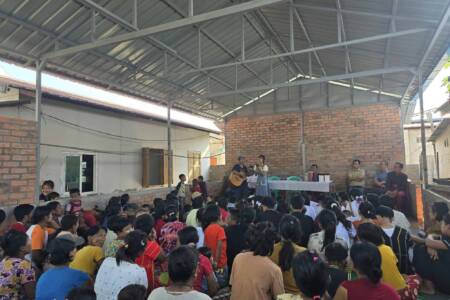 Families gathered fo service in Yangon