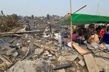 Makeshift shelter in Mandalay neighborhood